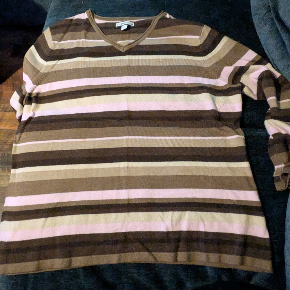 Croft & Barrow Brown and Pink V-Neck Sweater